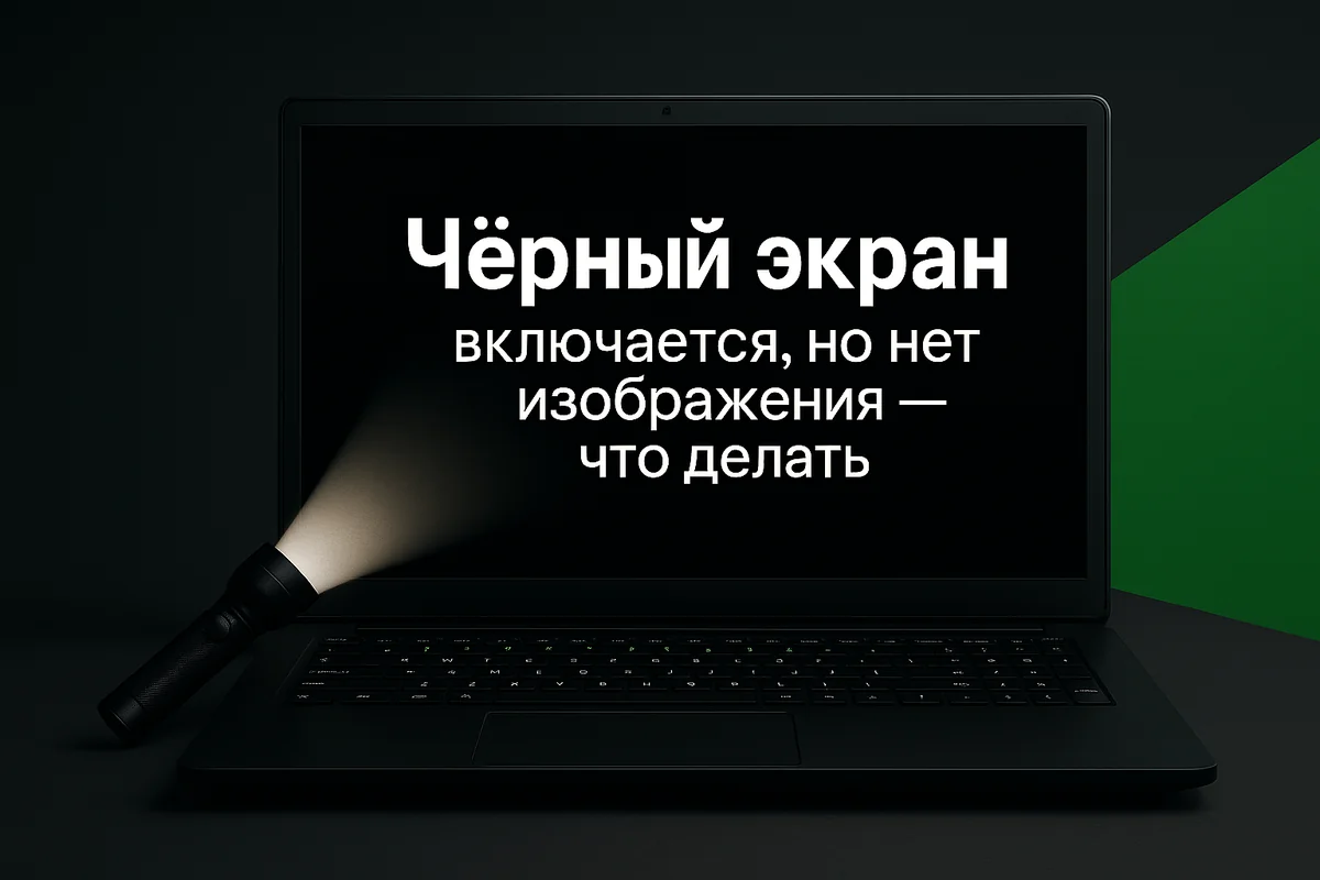 Чёрный экран: ноутбук включается, но нет изображения