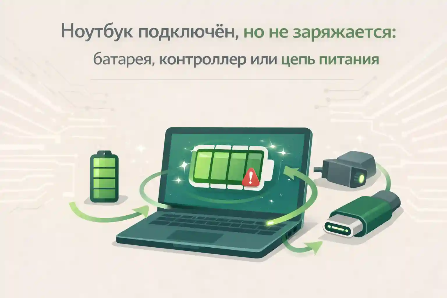 Ноутбук подключён, но не заряжается — батарея, контроллер или цепь